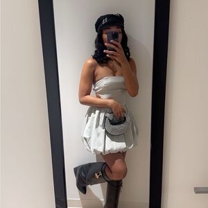 PrettyLittleThing Gray Strapless Dress